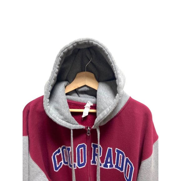 Colorado Logo Hooded Varsity Button Down Jacket Burgundy Size 2X Preppy Casual - Picture 8 of 15
